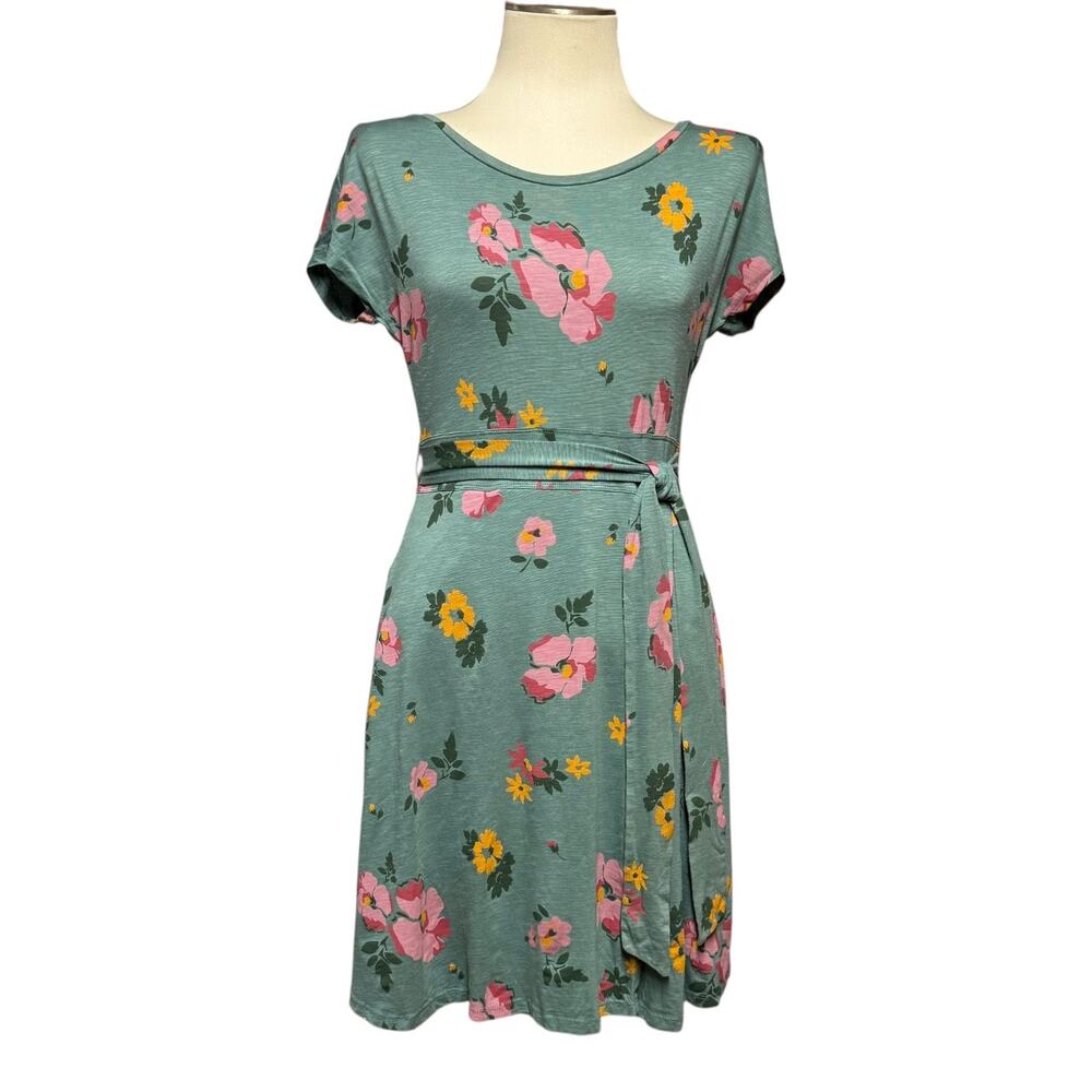 Toad&Co Cue Wrap Short Sleeve Dress Green Pink Small
